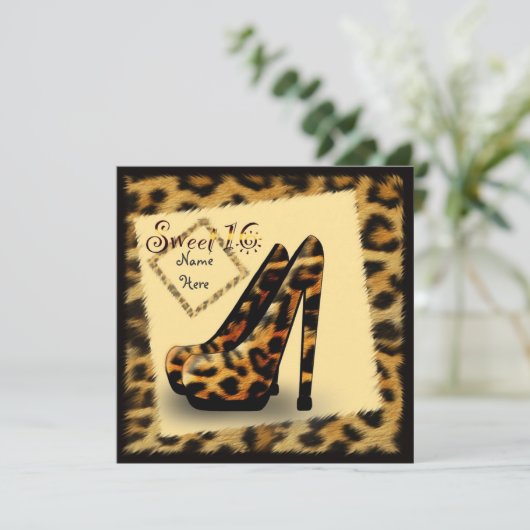 'Sweet 16'ヒョウ毛皮のプリントシューズ、フレーム招待状 招待状 (スタンド正面)