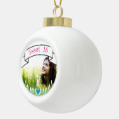 Sweet 16フォトパーソナライズされたタイポグラフィバナー セラミックボールオーナメント (右)