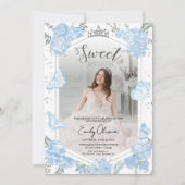 Sweet 16フォト招待状 | ほこりっぽい青い蝶 招待状 (正面)