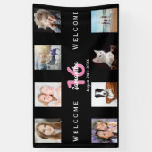 Sweet 16ブラックピンクパーティーフォトコラージュ女の子 横断幕 (縦)