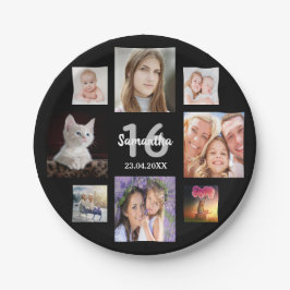 Sweet 16ブラックフォトコラージュ ペーパープレート