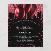 Sweet 16ブラックレッドグリッター予算の招待 チラシ (正面)