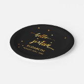 Sweet 16ブラック金ゴールドhello 16タイポグラフィ名 ペーパープレート (アングル)