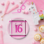 SWEET 16ホットピンク16歳誕生日パーティーイベントモダン ペーパープレート (パーティー)