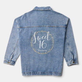 Sweet 16ホワイトスクリプト金ゴールドグリッタートレンディー誕生日 デニムジャケット