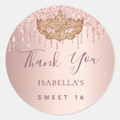 Sweet 16マスカレードバラ金ゴールドグリッターありがとう ラウンドシール (正面)
