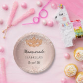 Sweet 16マスカレードバラ金ゴールドグリッターパーティー ペーパープレート (パーティー)