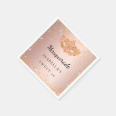 Sweet 16マスカレードバラ金ゴールドスパークレスパーティー スタンダードカクテルナプキン (角)