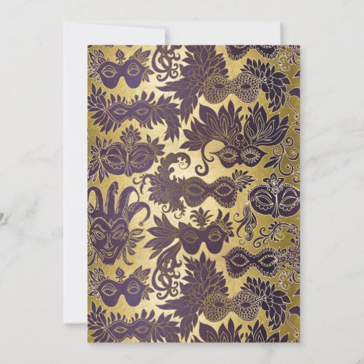 Sweet 16マスカレードパーティーパープル金ゴールドマスク 招待状 (裏面)