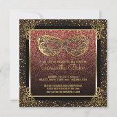 Sweet 16マスカレードパーティーピンク金ゴールドSweet sixteen 招待状 (正面)