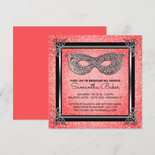 Sweet 16マスカレードパーティー | Sweet sixteen誕生日 招待状 (正面/裏面)