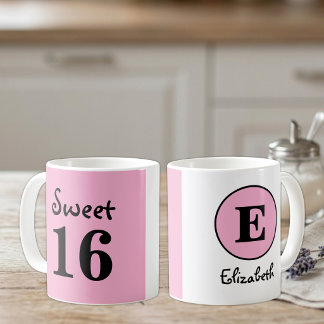 Sweet 16モノグラム名ピンク コーヒーマグカップ
