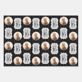 Sweet 16写真パーソナライズされたと名前の白黒 ラッピングペーパーシート (正面)