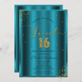 SWEET 16十六水色ブルー&金ゴールド紙吹雪コーナー 招待状