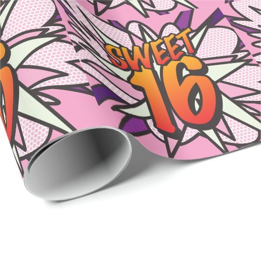 SWEET 16漫画ブックアーポップ・アートのトピンク ラッピングペーパー (ロールコーナー)