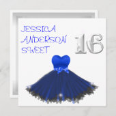 SWEET 16白い青の黒いドレスの輝き 招待状 (正面/裏面)