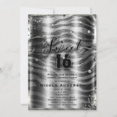 SWEET 16白黒ゼブラ&シルバーきらきら光る 招待状 (正面)