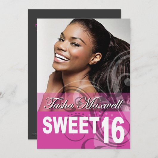 Sweet 16誕生日パーティーの写真 招待状 (正面/裏面)