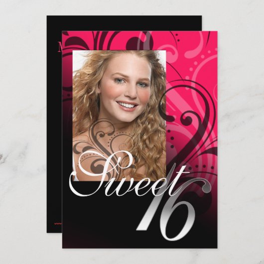 Sweet 16誕生日パーティーの写真 招待状 (正面/裏面)