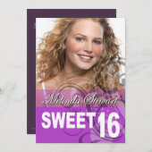 Sweet 16誕生日パーティーの写真 招待状 (正面/裏面)