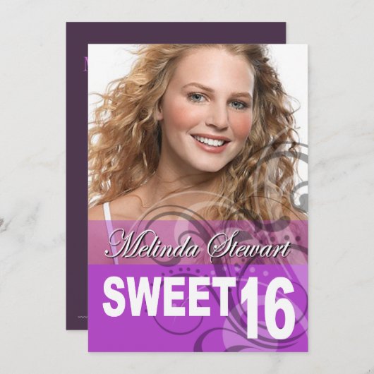 Sweet 16誕生日パーティーの写真 招待状 (正面/裏面)
