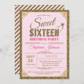 Sweet 16誕生日パーティーの招待ピンクと金ゴールド 招待状 (正面/裏面)