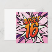 SWEET 16 おもしろレトロ コミック風 誕生日パーティー 招待状 (正面/裏面)