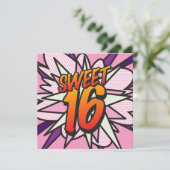 SWEET 16 おもしろレトロ コミック風 誕生日パーティー 招待状 (スタンド正面)