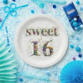Sweet 16 お誕生日おめでとう 野の花のテキスト ペーパープレート (パーティー)
