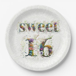 Sweet 16 お誕生日おめでとう 野の花のテキスト ペーパープレート
