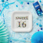 Sweet 16 お誕生日おめでとう 野の花のテキスト ペーパープレート (パーティー)