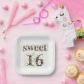 Sweet 16 お誕生日おめでとう 野の花のテキスト ペーパープレート (パーティー)