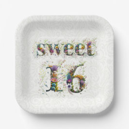 Sweet 16 お誕生日おめでとう 野の花のテキスト ペーパープレート