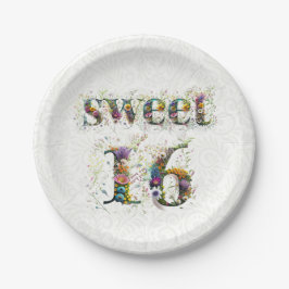 Sweet 16 お誕生日おめでとう 野の花のテキスト ペーパープレート