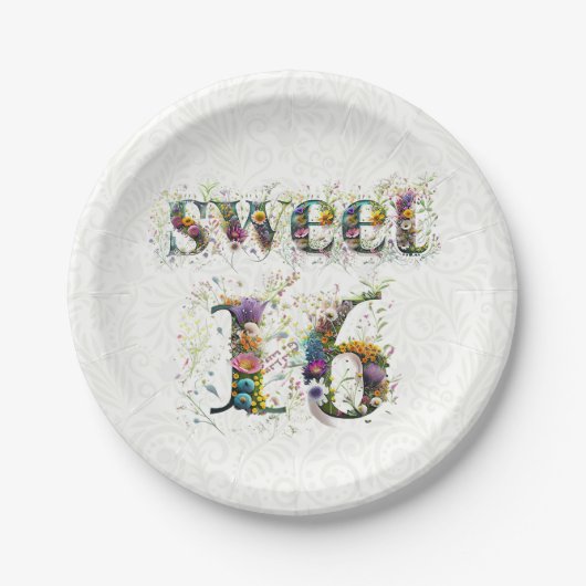 Sweet 16 お誕生日おめでとう 野の花のテキスト ペーパープレート (正面)