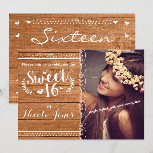 SWEET 16 オークウッド ラスティックパーティー 写真 招待状 (正面/裏面)