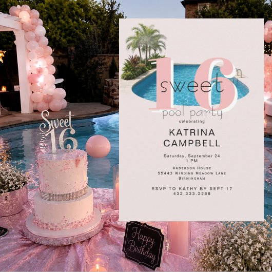 Sweet 16 グラマラスプール誕生日パーティー 招待状
