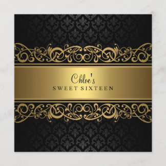 Sweet 16 | ゴールドとブラックのダマスク柄の招待状 招待状