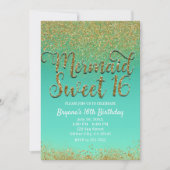 Sweet 16 ゴールドラメ ティールメイド 誕生日パーティー 招待状 (正面)
