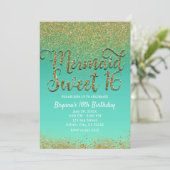 Sweet 16 ゴールドラメ ティールメイド 誕生日パーティー 招待状 (スタンド正面)