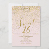 SWEET 16 サブイヨーン バラ色とゴールドの紙吹雪 招待状 (正面)