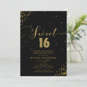 SWEET 16 シックスティーン ブラック＆ゴールドの紙吹雪のコーナー 招待状 (スタンド正面)