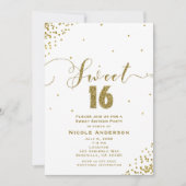 SWEET 16 シックスティーン 白と金のかわいい コーナー コンフェティ 招待状 (正面)