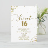 SWEET 16 シックスティーン 白と金のかわいい コーナー コンフェティ 招待状 (スタンド正面)