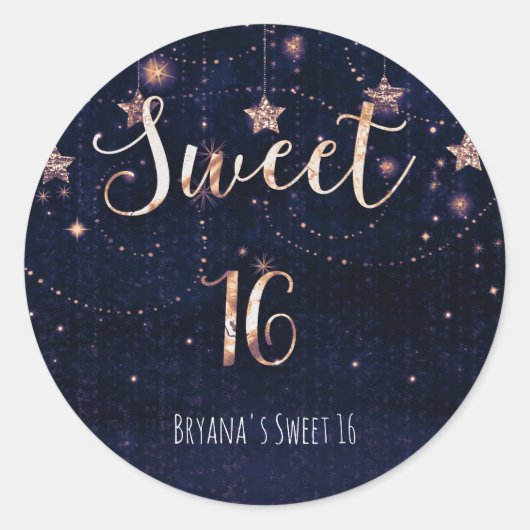 Sweet 16 スターリーナイト パープルゴールド 天体 記念品 ラウンドシール (正面)