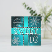 Sweet 16 ティーンの誕生日 ティール色のウィンターワンダーランド 招待状 (スタンド正面)