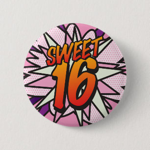 SWEET 16 バースデイ ファン レトロ コミック 缶バッジ