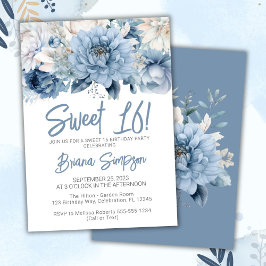 Sweet 16 バースデーパーティー ダスティブルー フローラル 招待状