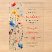 Sweet 16 バースデーパーティー ワイルドフラワーの草原 アクリル招待状 (正面)