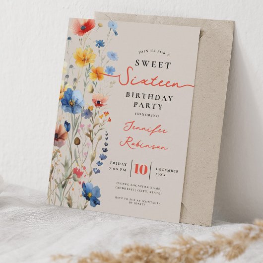 Sweet 16 バースデーパーティー ワイルドフラワーの草原 招待状